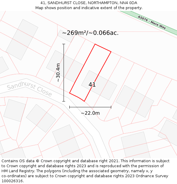 41, SANDHURST CLOSE, NORTHAMPTON, NN4 0DA: Plot and title map