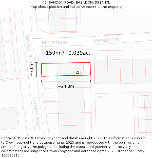 41, SANDON ROAD, BASILDON, SS14 1TL: Plot and title map
