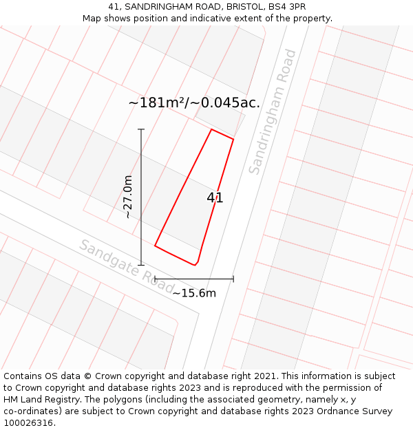 41, SANDRINGHAM ROAD, BRISTOL, BS4 3PR: Plot and title map