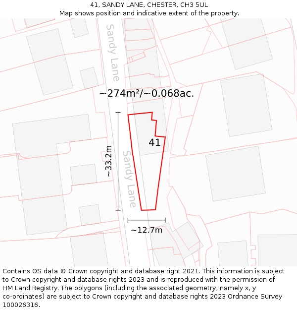 41, SANDY LANE, CHESTER, CH3 5UL: Plot and title map