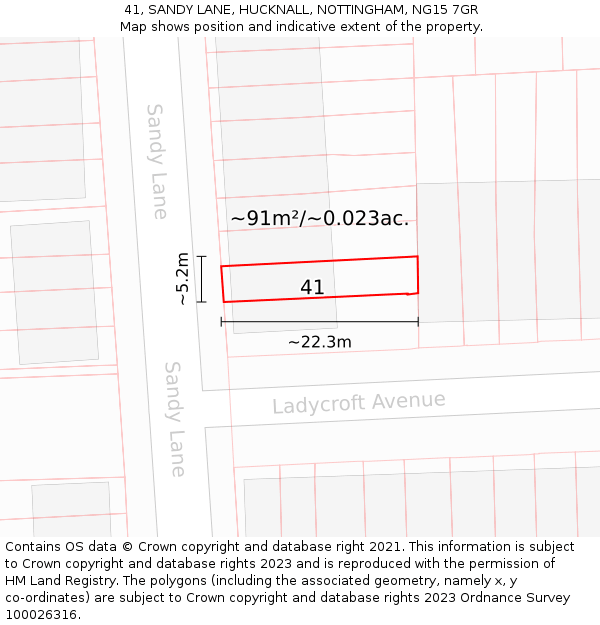 41, SANDY LANE, HUCKNALL, NOTTINGHAM, NG15 7GR: Plot and title map