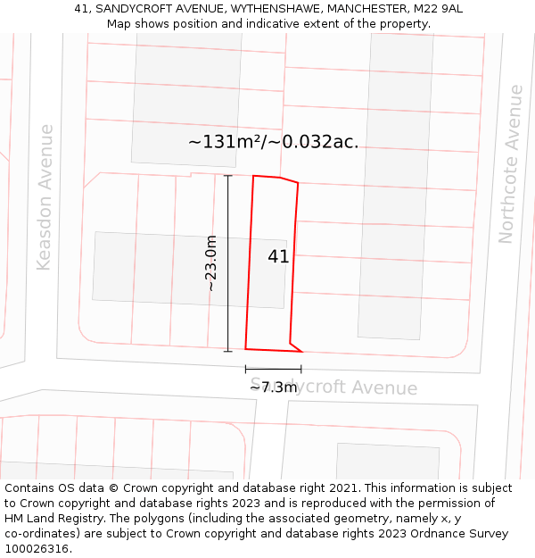 41, SANDYCROFT AVENUE, WYTHENSHAWE, MANCHESTER, M22 9AL: Plot and title map