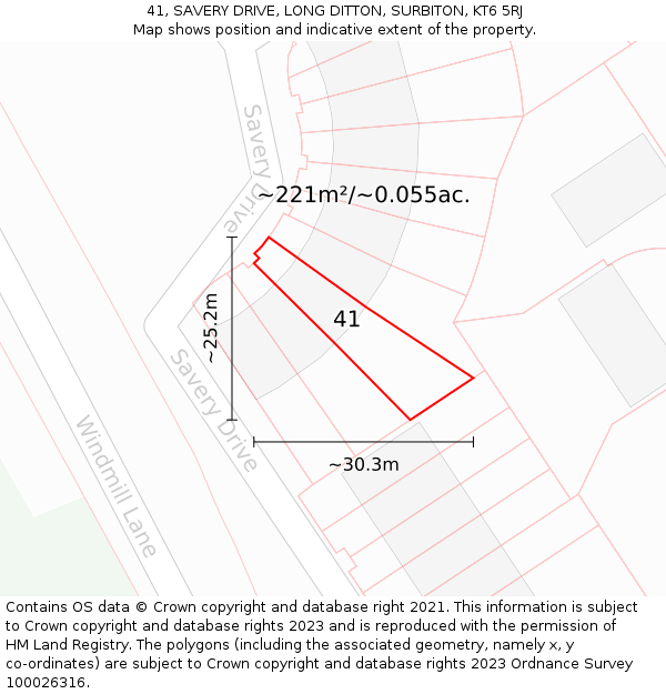 41, SAVERY DRIVE, LONG DITTON, SURBITON, KT6 5RJ: Plot and title map