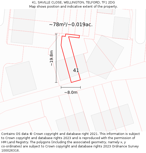 41, SAVILLE CLOSE, WELLINGTON, TELFORD, TF1 2DG: Plot and title map