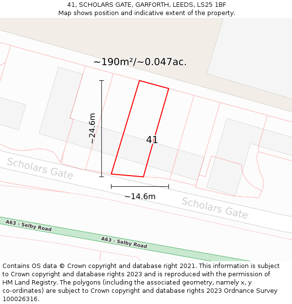 41, SCHOLARS GATE, GARFORTH, LEEDS, LS25 1BF: Plot and title map