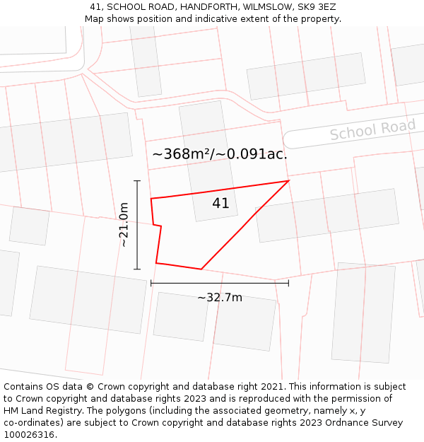 41, SCHOOL ROAD, HANDFORTH, WILMSLOW, SK9 3EZ: Plot and title map