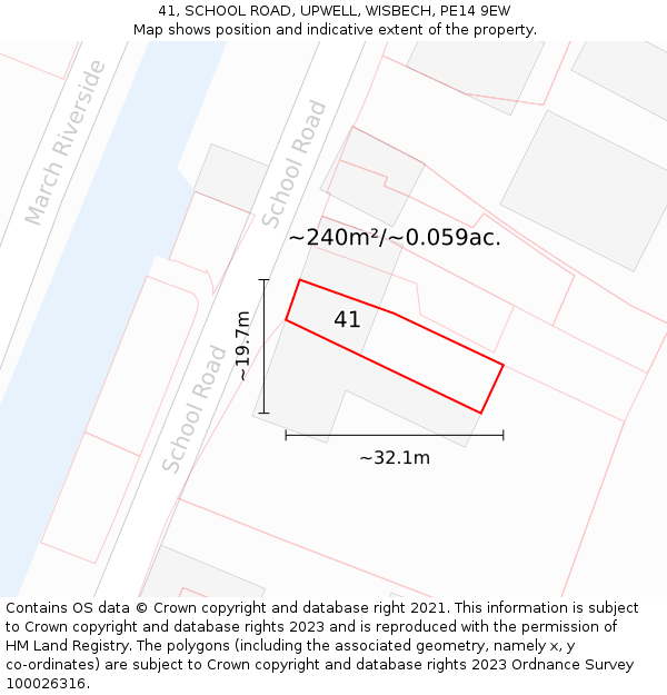 41, SCHOOL ROAD, UPWELL, WISBECH, PE14 9EW: Plot and title map