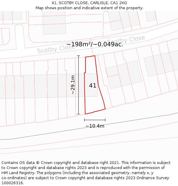 41, SCOTBY CLOSE, CARLISLE, CA1 2XG: Plot and title map