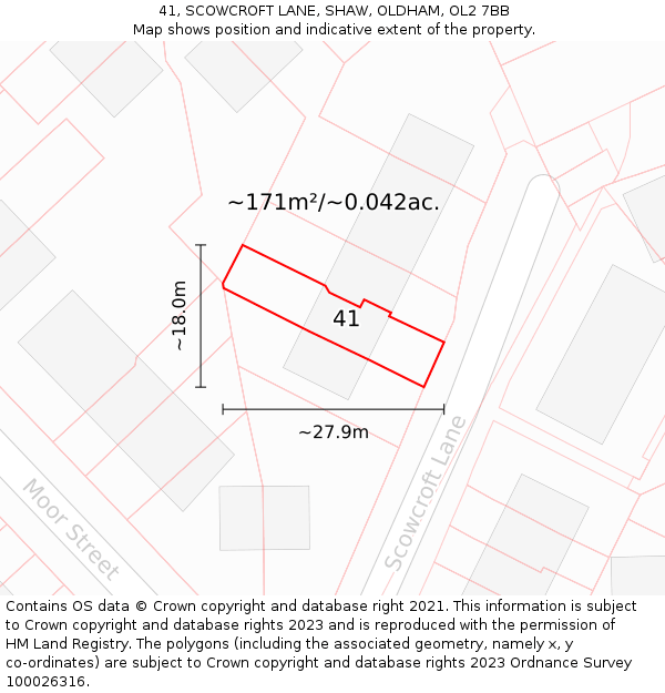 41, SCOWCROFT LANE, SHAW, OLDHAM, OL2 7BB: Plot and title map