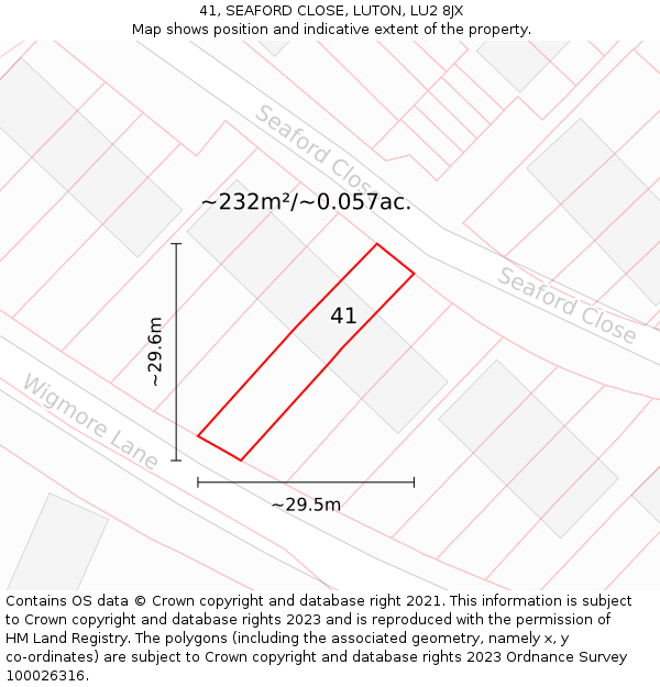 41, SEAFORD CLOSE, LUTON, LU2 8JX: Plot and title map