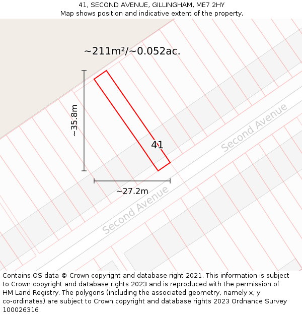 41, SECOND AVENUE, GILLINGHAM, ME7 2HY: Plot and title map