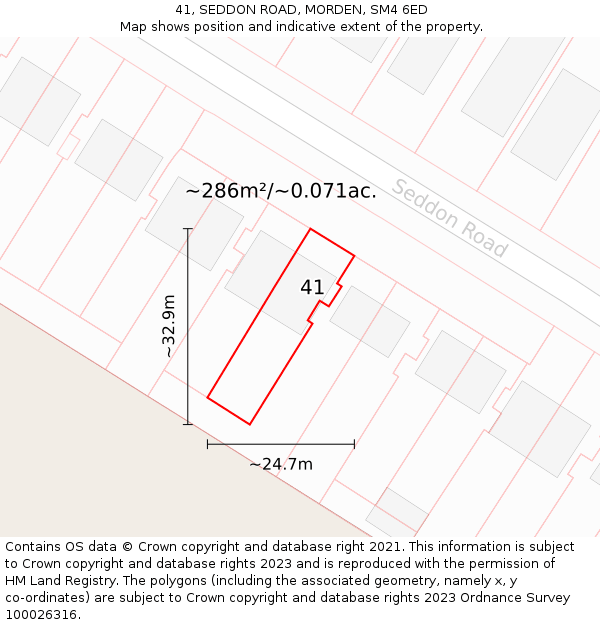 41, SEDDON ROAD, MORDEN, SM4 6ED: Plot and title map
