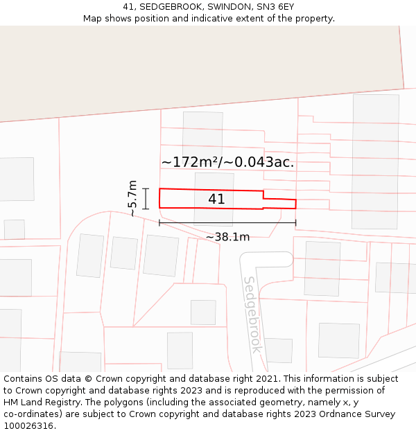 41, SEDGEBROOK, SWINDON, SN3 6EY: Plot and title map