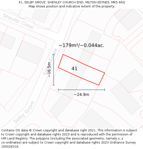41, SELBY GROVE, SHENLEY CHURCH END, MILTON KEYNES, MK5 6AQ: Plot and title map