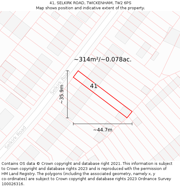 41, SELKIRK ROAD, TWICKENHAM, TW2 6PS: Plot and title map