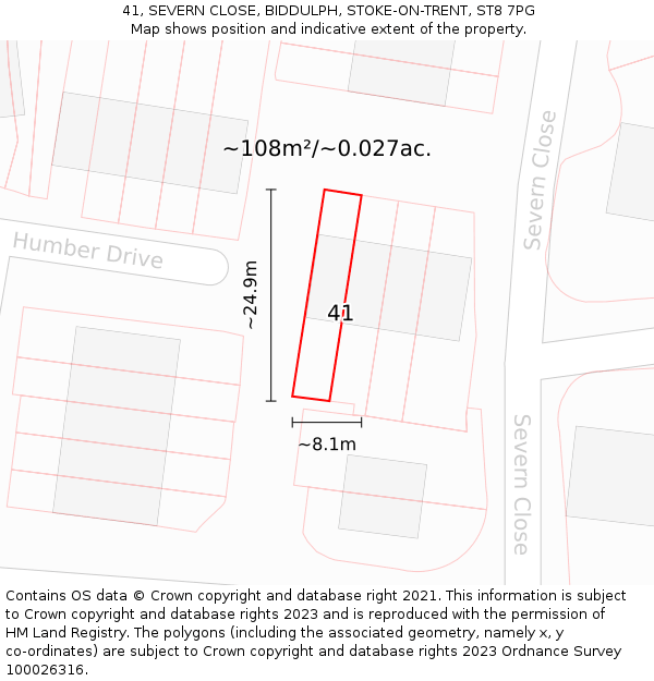 41, SEVERN CLOSE, BIDDULPH, STOKE-ON-TRENT, ST8 7PG: Plot and title map
