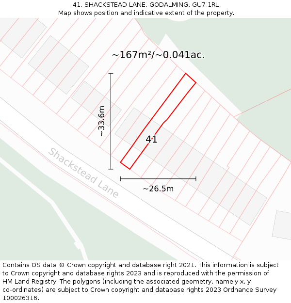 41, SHACKSTEAD LANE, GODALMING, GU7 1RL: Plot and title map