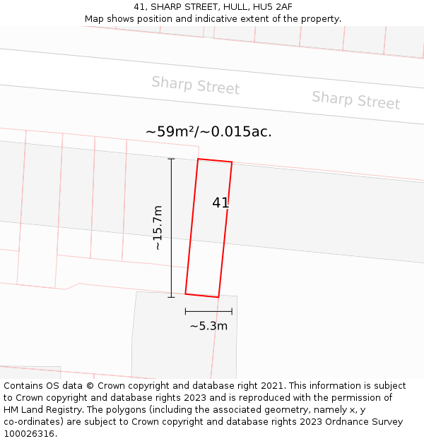 41, SHARP STREET, HULL, HU5 2AF: Plot and title map