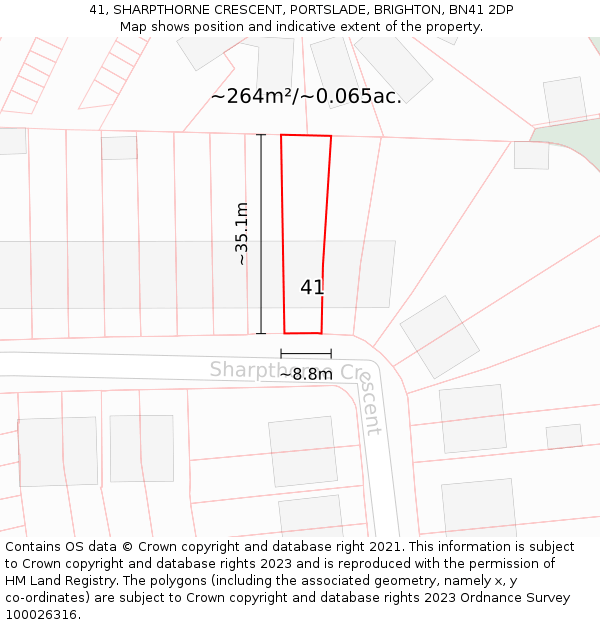 41, SHARPTHORNE CRESCENT, PORTSLADE, BRIGHTON, BN41 2DP: Plot and title map