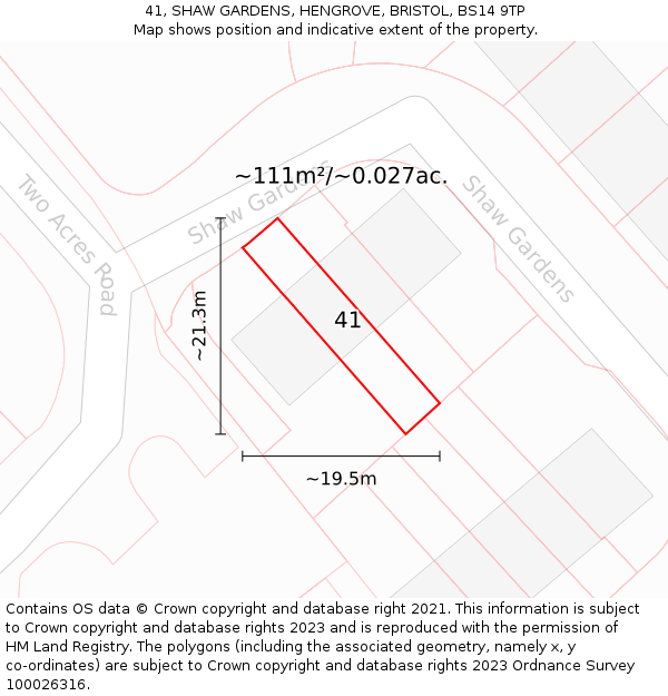 41, SHAW GARDENS, HENGROVE, BRISTOL, BS14 9TP: Plot and title map