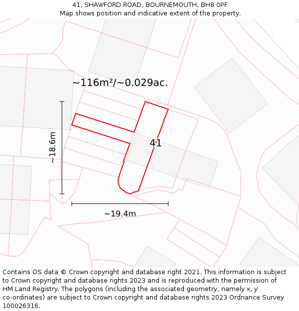 41, SHAWFORD ROAD, BOURNEMOUTH, BH8 0PF: Plot and title map