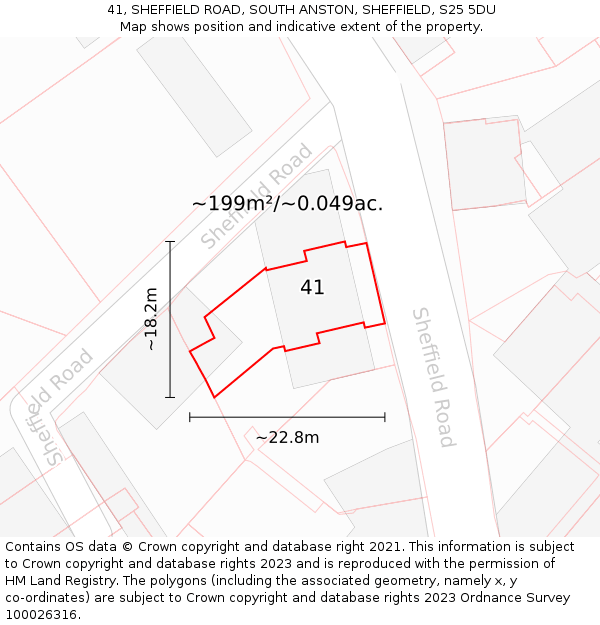 41, SHEFFIELD ROAD, SOUTH ANSTON, SHEFFIELD, S25 5DU: Plot and title map