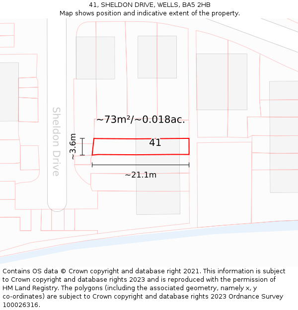 41, SHELDON DRIVE, WELLS, BA5 2HB: Plot and title map