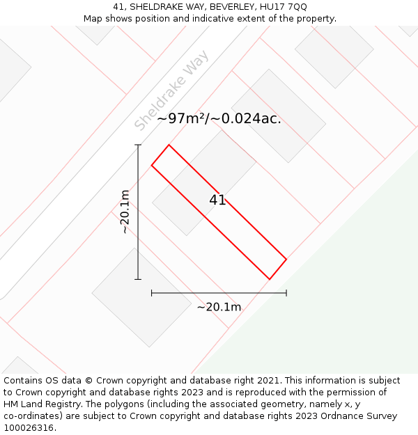 41, SHELDRAKE WAY, BEVERLEY, HU17 7QQ: Plot and title map