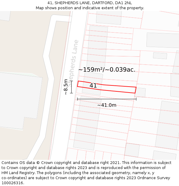 41, SHEPHERDS LANE, DARTFORD, DA1 2NL: Plot and title map