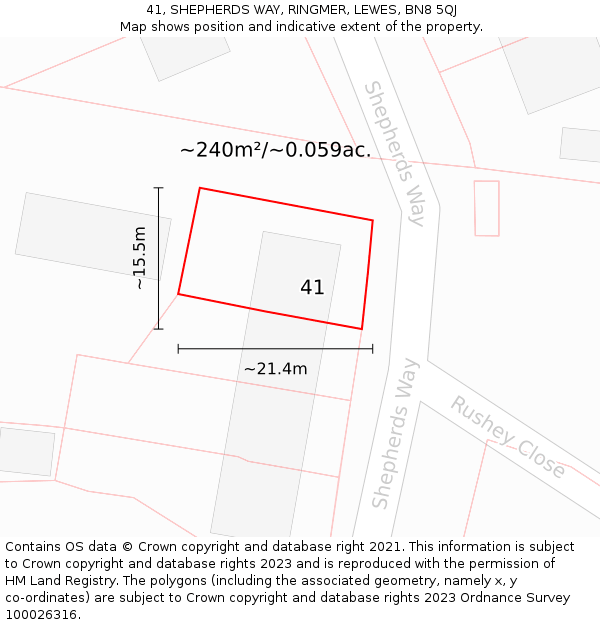 41, SHEPHERDS WAY, RINGMER, LEWES, BN8 5QJ: Plot and title map