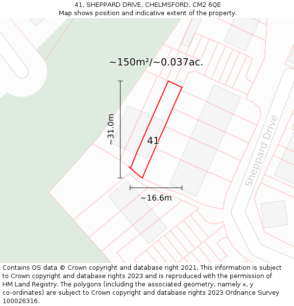 41, SHEPPARD DRIVE, CHELMSFORD, CM2 6QE: Plot and title map