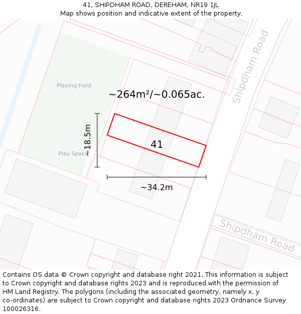 41, SHIPDHAM ROAD, DEREHAM, NR19 1JL: Plot and title map