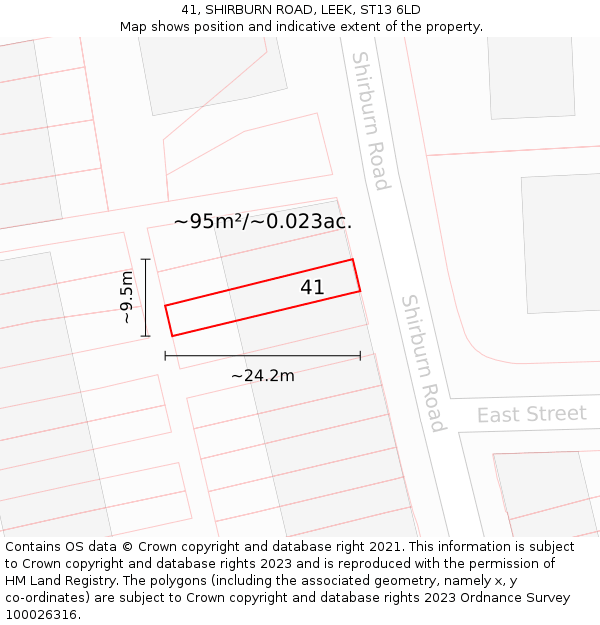 41, SHIRBURN ROAD, LEEK, ST13 6LD: Plot and title map