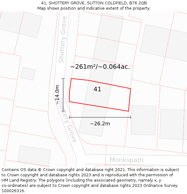 41, SHOTTERY GROVE, SUTTON COLDFIELD, B76 2QB: Plot and title map