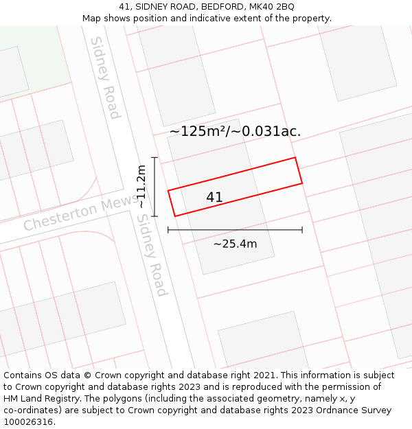 41, SIDNEY ROAD, BEDFORD, MK40 2BQ: Plot and title map