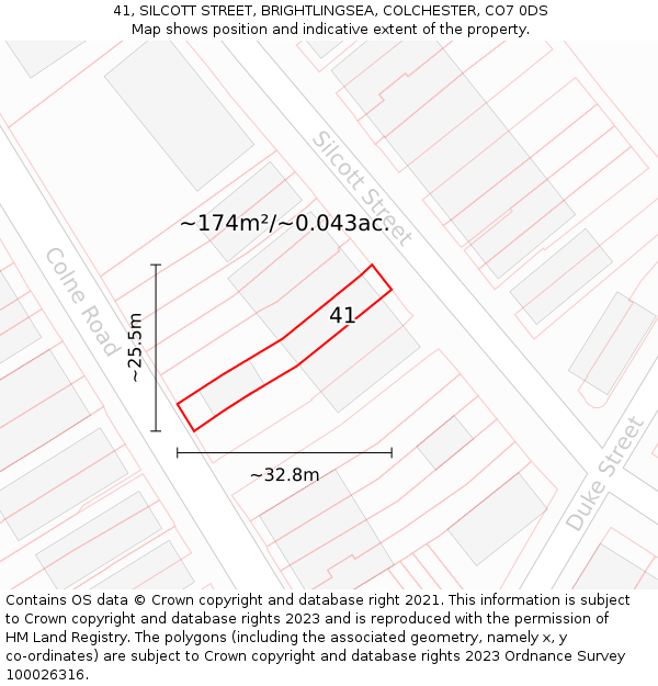 41, SILCOTT STREET, BRIGHTLINGSEA, COLCHESTER, CO7 0DS: Plot and title map