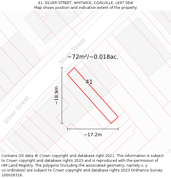 41, SILVER STREET, WHITWICK, COALVILLE, LE67 5EW: Plot and title map