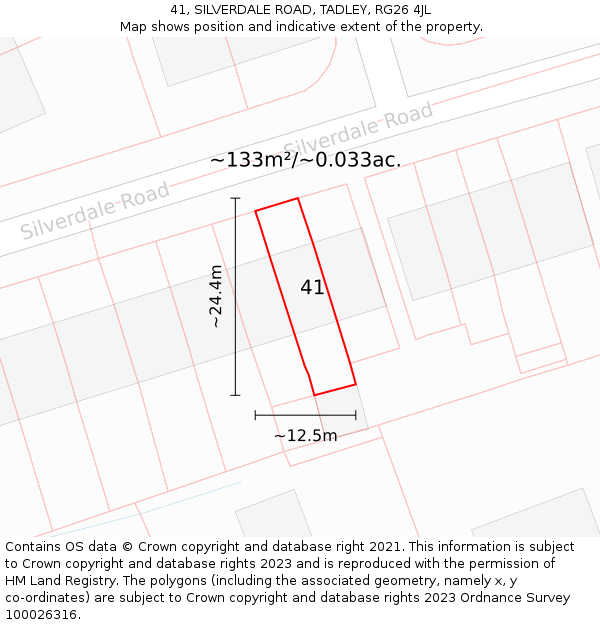 41, SILVERDALE ROAD, TADLEY, RG26 4JL: Plot and title map