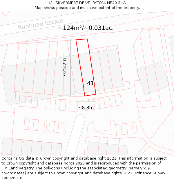 41, SILVERMERE DRIVE, RYTON, NE40 3HA: Plot and title map
