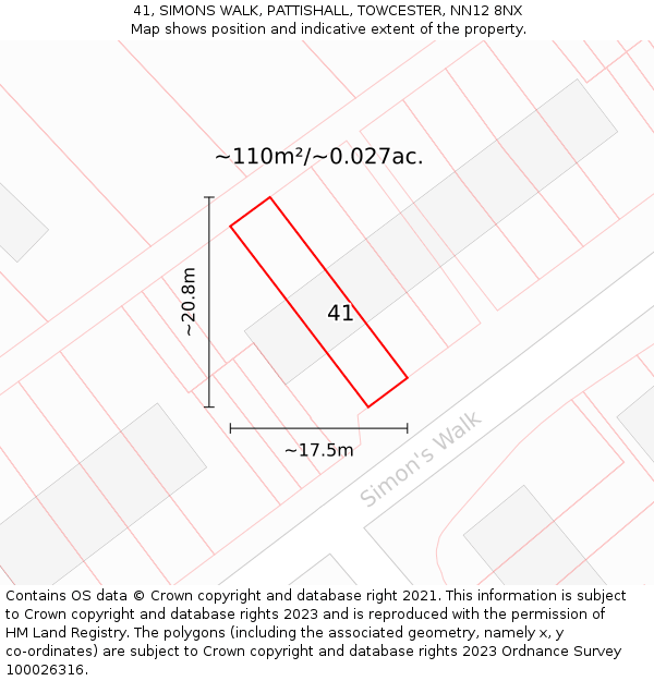 41, SIMONS WALK, PATTISHALL, TOWCESTER, NN12 8NX: Plot and title map