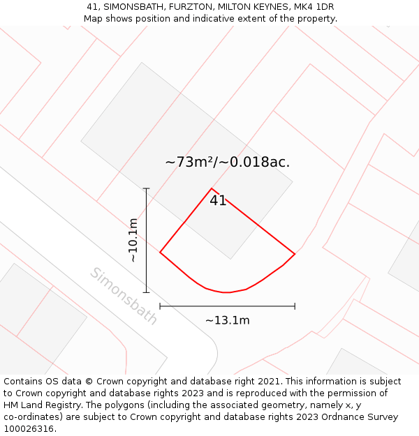 41, SIMONSBATH, FURZTON, MILTON KEYNES, MK4 1DR: Plot and title map