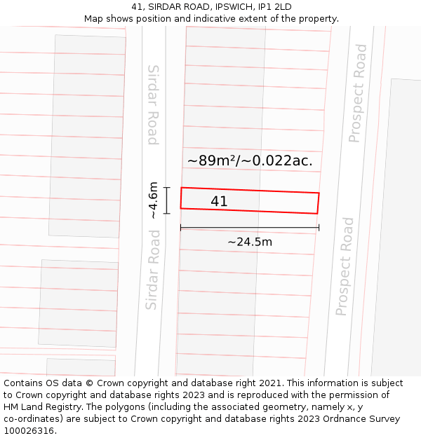 41, SIRDAR ROAD, IPSWICH, IP1 2LD: Plot and title map