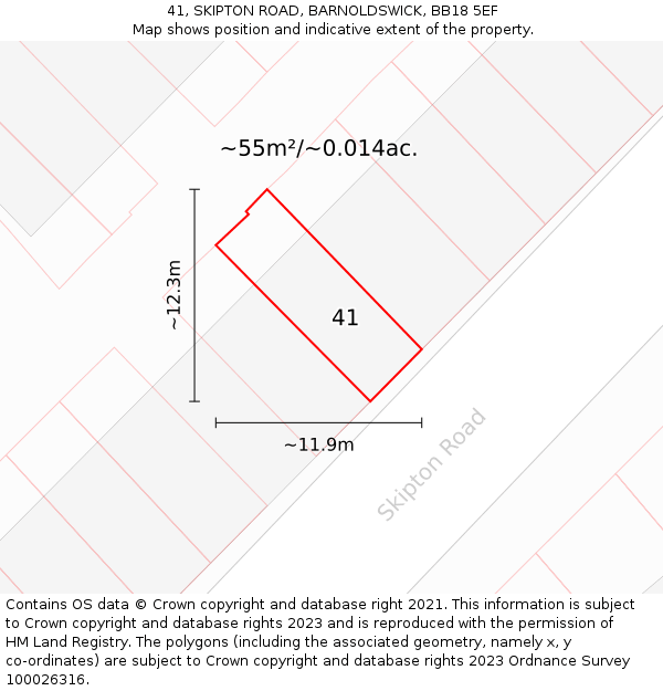 41, SKIPTON ROAD, BARNOLDSWICK, BB18 5EF: Plot and title map