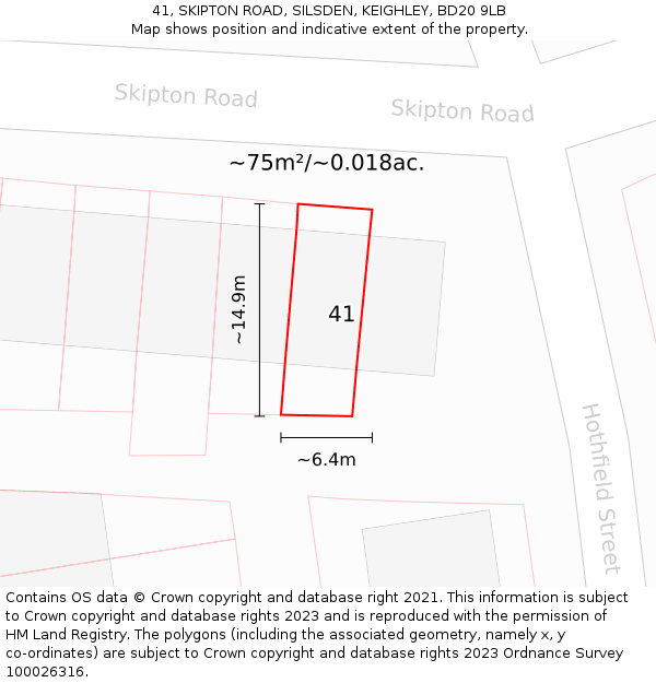 41, SKIPTON ROAD, SILSDEN, KEIGHLEY, BD20 9LB: Plot and title map