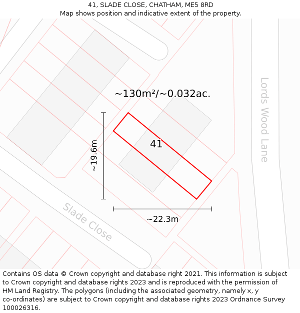 41, SLADE CLOSE, CHATHAM, ME5 8RD: Plot and title map
