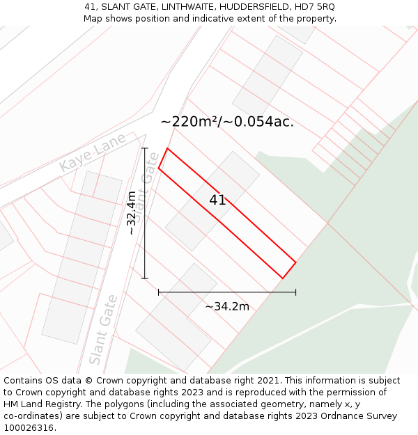 41, SLANT GATE, LINTHWAITE, HUDDERSFIELD, HD7 5RQ: Plot and title map