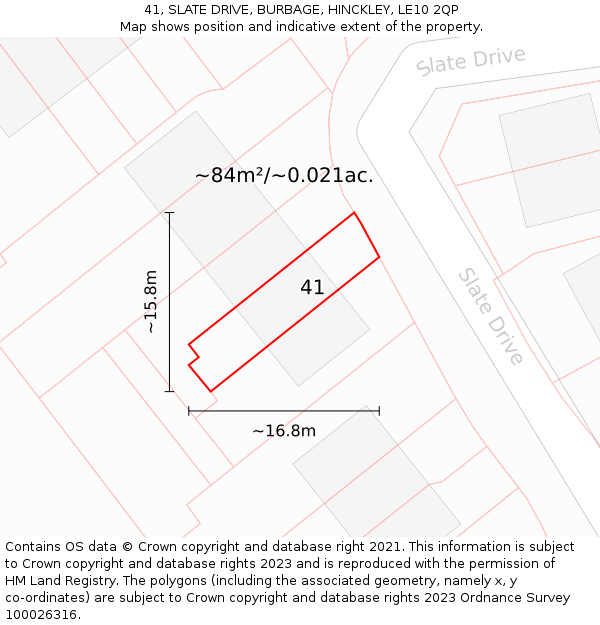 41, SLATE DRIVE, BURBAGE, HINCKLEY, LE10 2QP: Plot and title map