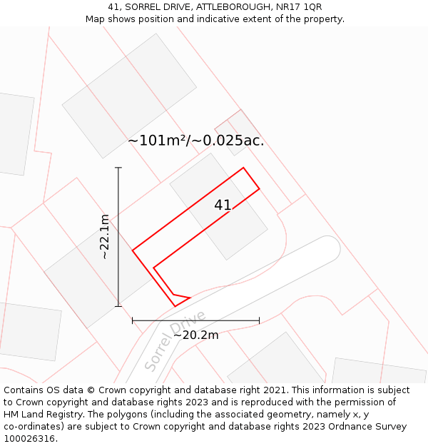 41, SORREL DRIVE, ATTLEBOROUGH, NR17 1QR: Plot and title map