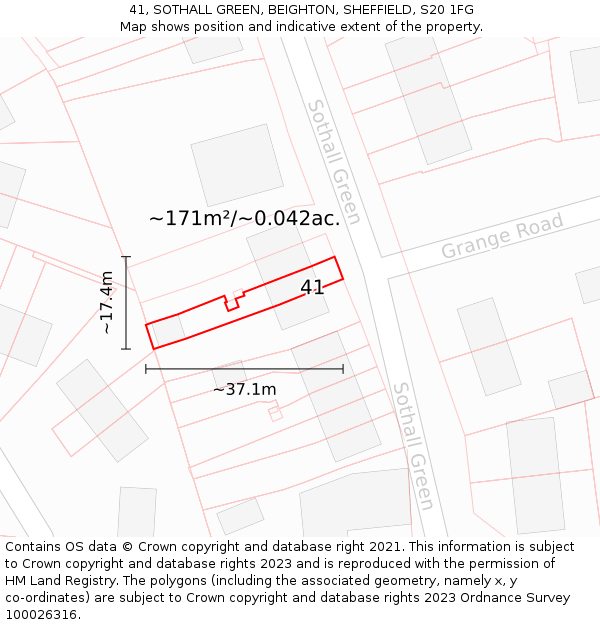 41, SOTHALL GREEN, BEIGHTON, SHEFFIELD, S20 1FG: Plot and title map