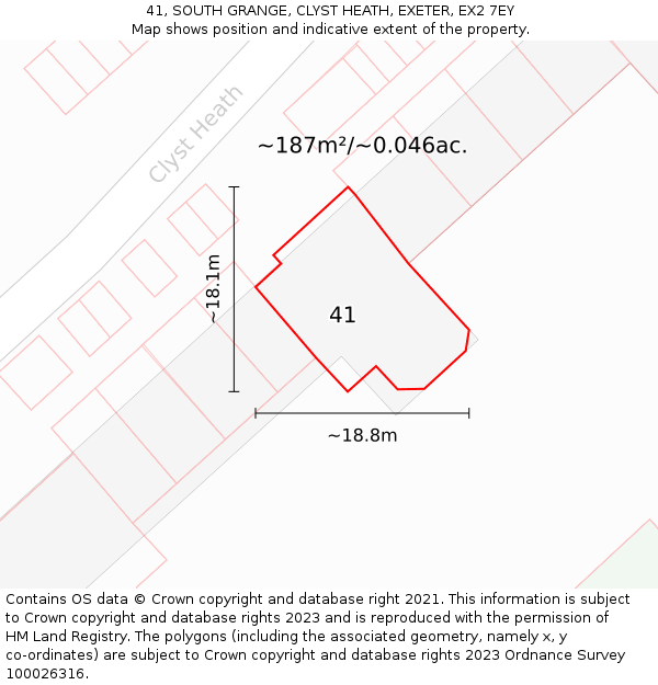 41, SOUTH GRANGE, CLYST HEATH, EXETER, EX2 7EY: Plot and title map